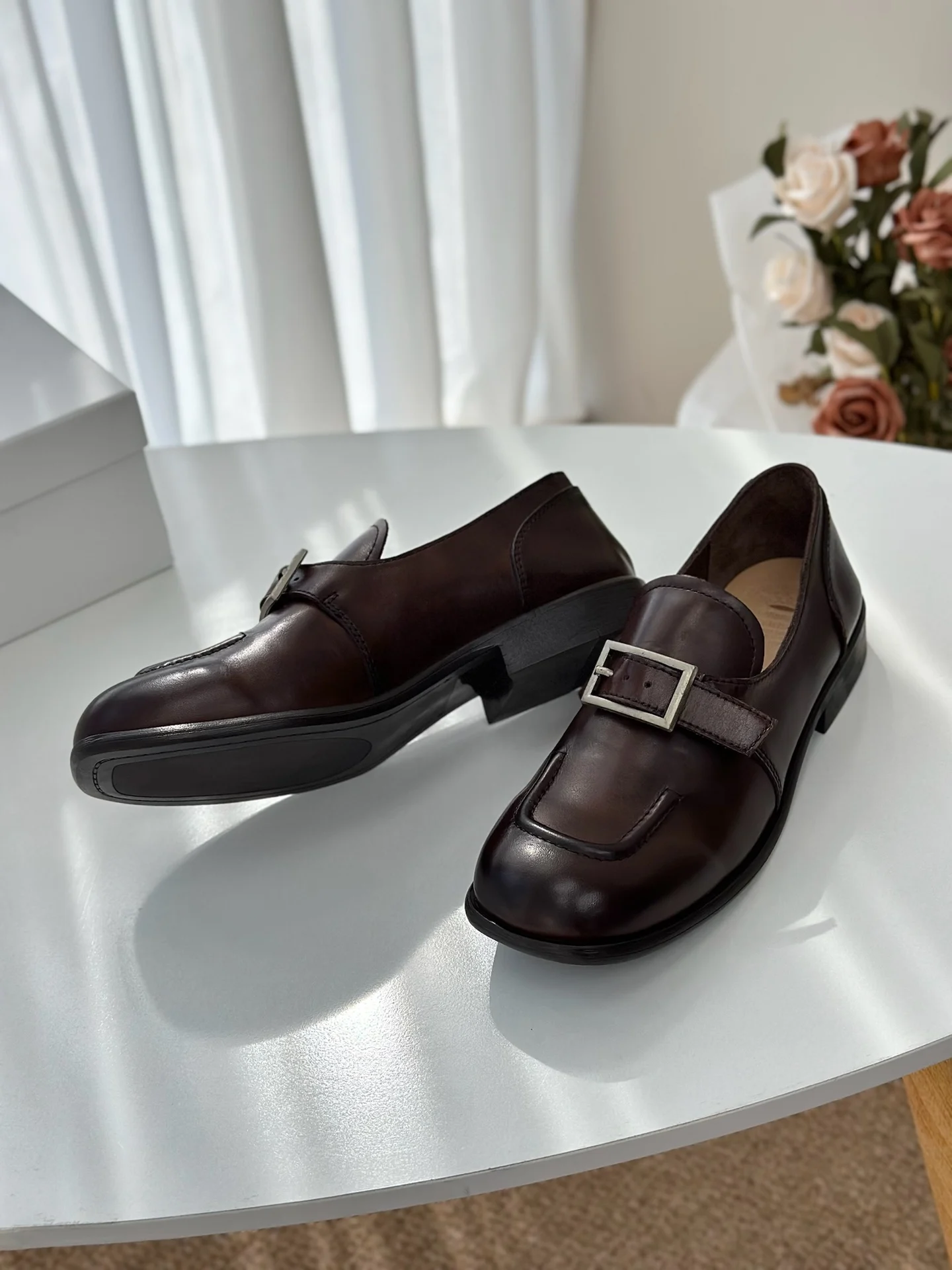 Women Black Buckled Loafers Handmade Genuine Leather Comfortable Shoes