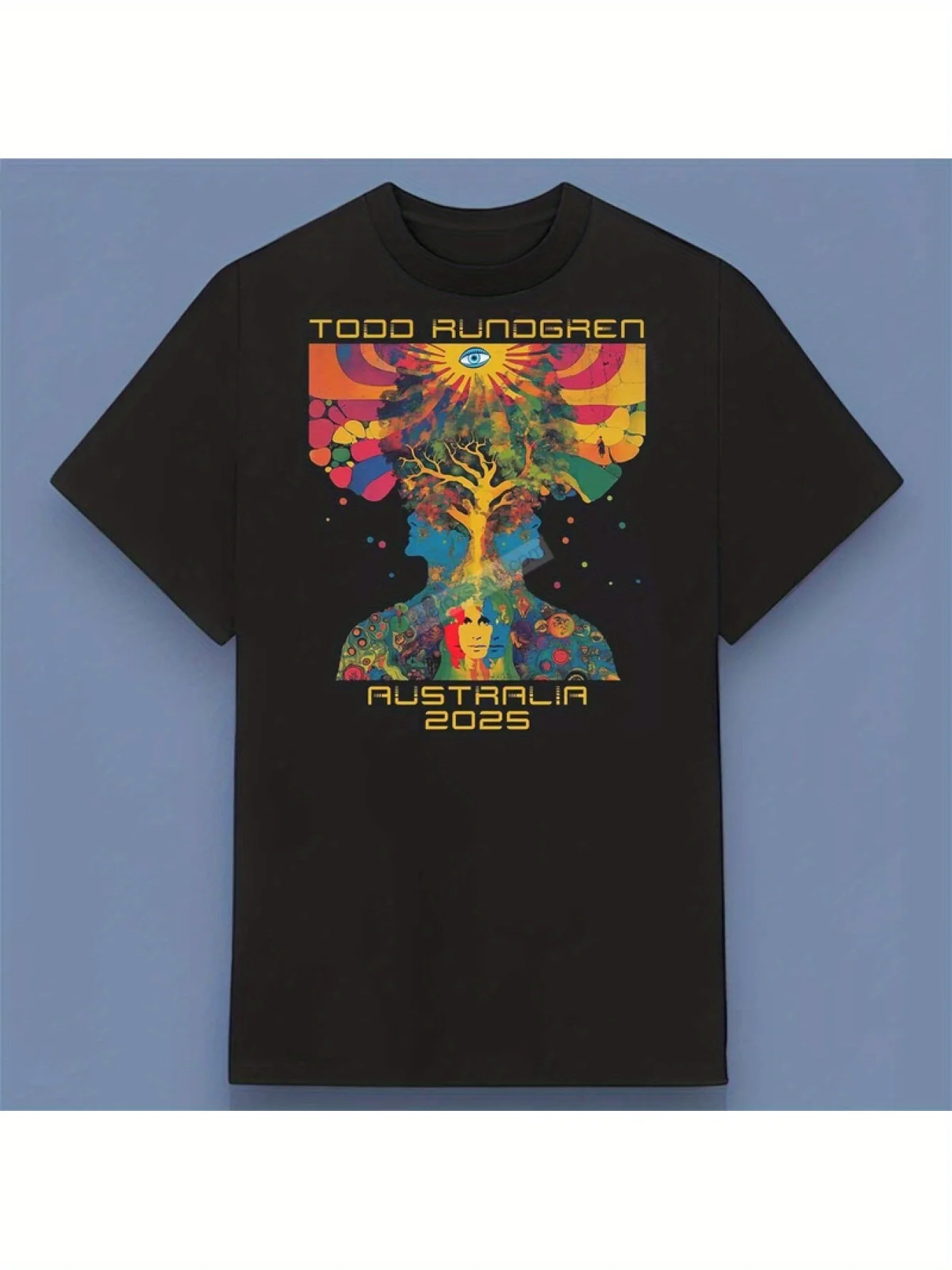 Рубашка Todd Rundgren 2025 Australia Tour — мужская футболка из 100% хлопка с ярким красочным графическим принтом в богемном стиле, все размеры S Рубашка Todd Rundgren 2025 Australia Tour — мужская футболка из 100% хлопка с ярким красочным графическим принтом в богемном стиле, все размеры S