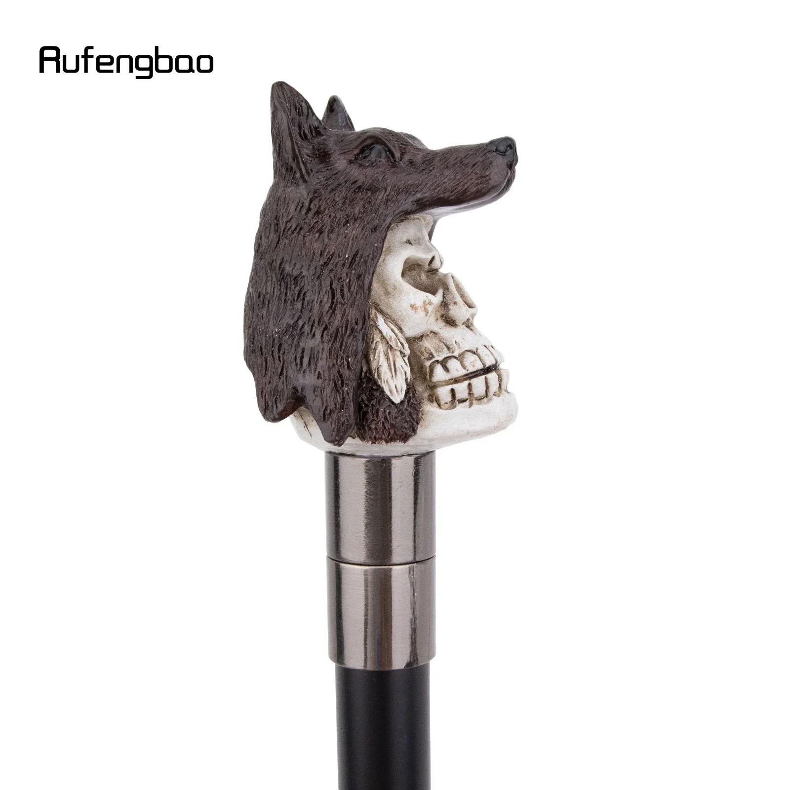 White Resin Wolf Hat Skull Head Walking Cane Fashion Decorative Steel Stick Gentleman Elegant Cosplay Cane Knob Crosier 93cm