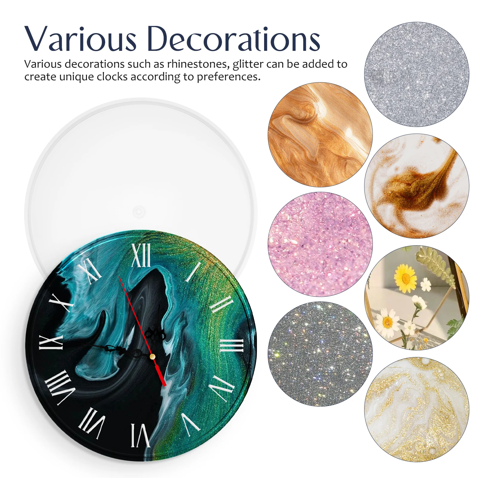 Circular Resin Clock Mold Kit Roman Numbers MD3550 MD3323 Clock Mechanism Silicone Molds For Epoxy Resin Wall Ornament Flexible