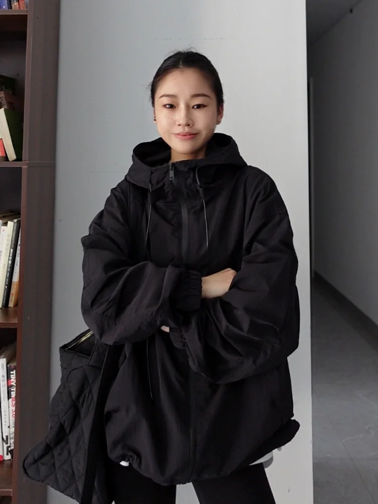 

Bla Casual Hooded Jaet Women's Loose Slimming Stand Collar Spring 2025 MAY MUZIYA Fce Lined Zipper Closure Outerwear