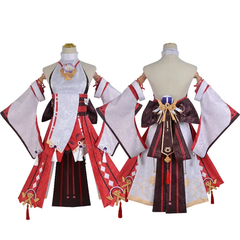 Disfraz de Cosplay de Genshin Impact Yae Miko, conjunto completo de Guuji Yae, vestido, tocado, traje de juego