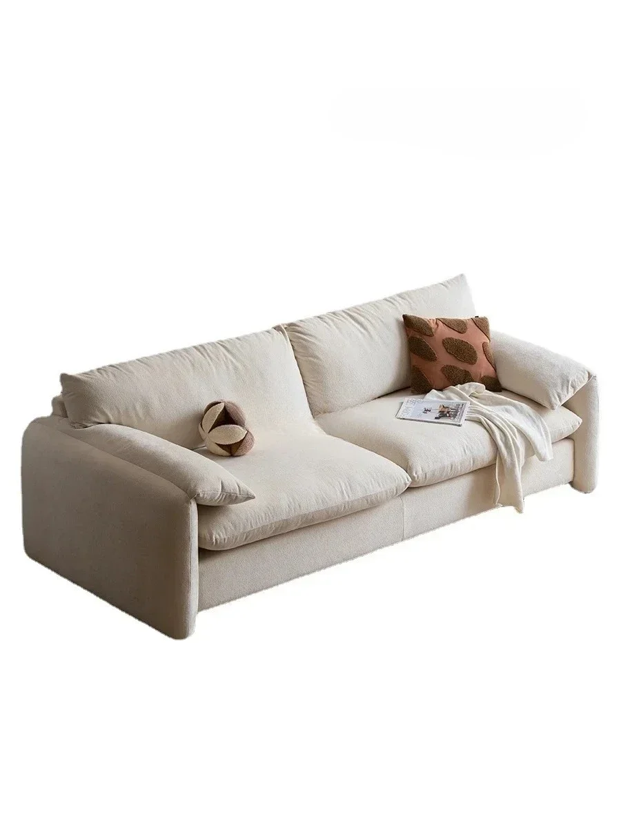 

W Простой тканевый диван для гостиной, слоновьи уши кремового цвета, прямой пуховый диван, итальянский минималистский стиль