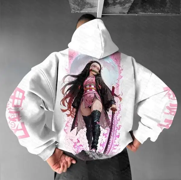 بانداي شيطان القاتل هوديي القطن القطيفة رجل ضيق صالح المرأة ملابس رياضية Kimetsu No Yaiba نمط الطباعة