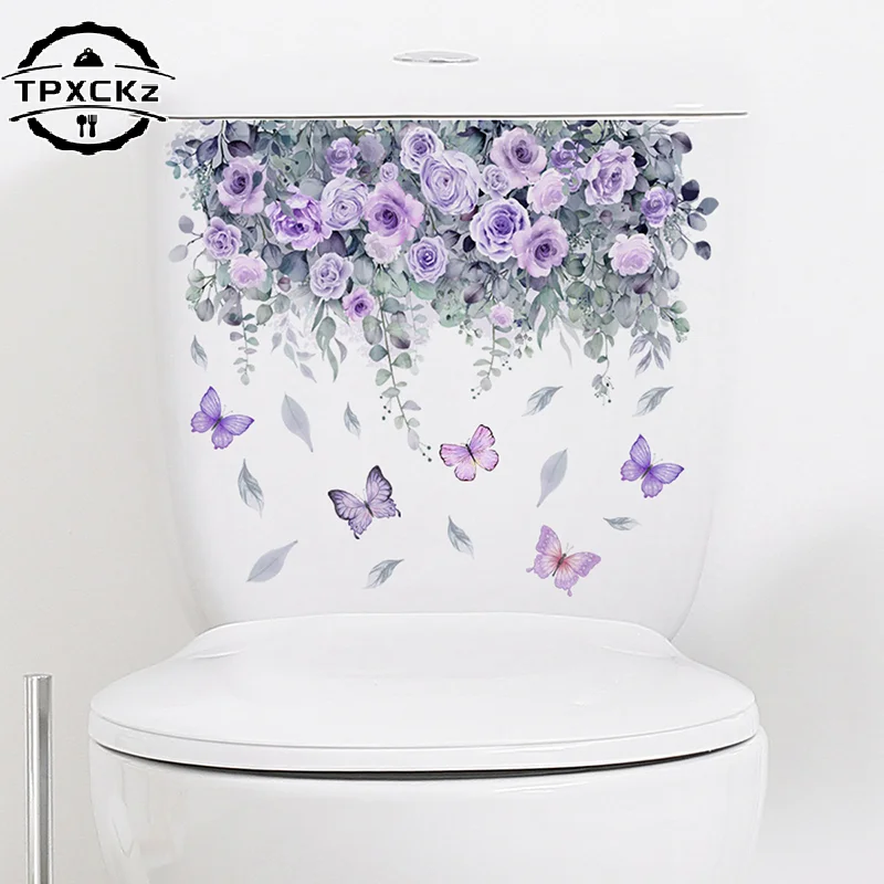 Plant Flower Butterfly Wall Sticker Bathroom Toilet Decor Living Room Cabinet Home Decoration Decals Beautify Self Adhesive Mur