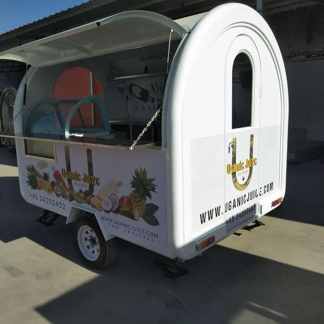 Outdoor mobile trailer fully equipped mobile kitchen taco coffee street food truck double axles round shape customized cart