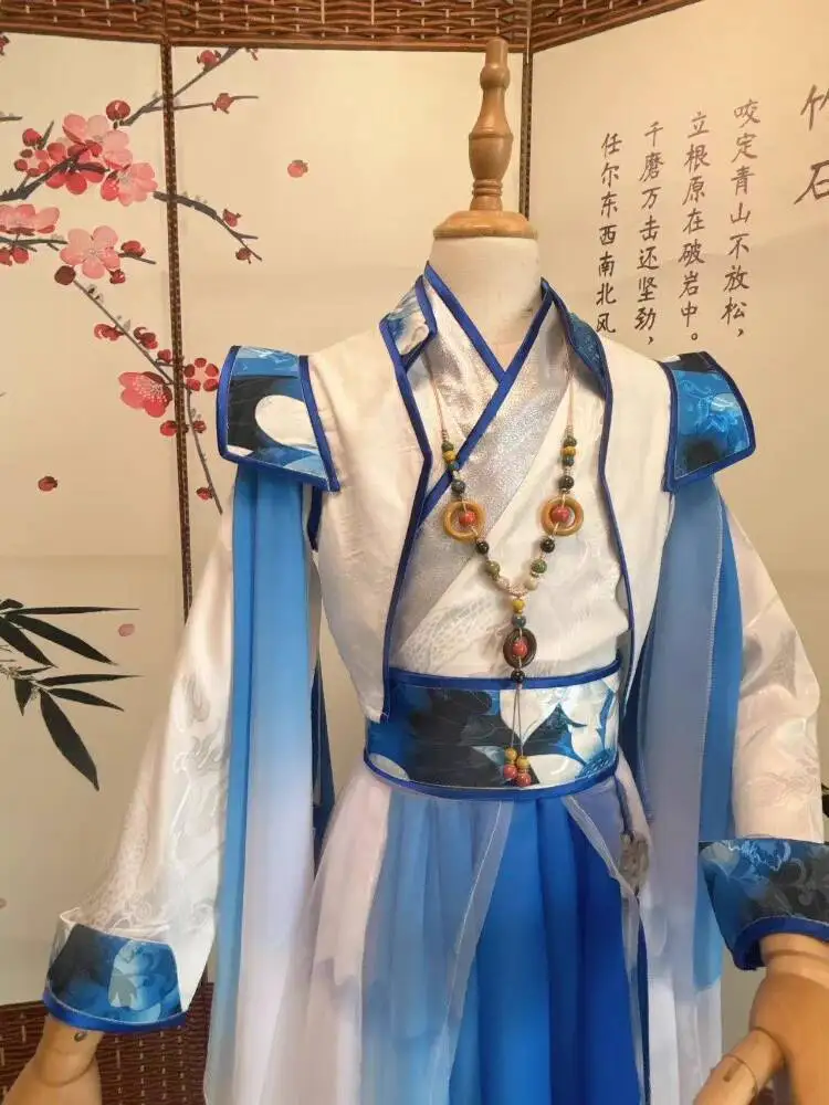 

Древний костюм для косплея, синий и белый силовой костюм на Хэллоуин Hanfu Wei Wuxian Mo Ran