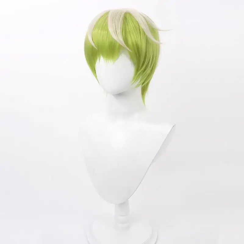 Izumo Tenka Cosplay Wig Chained Soldier Green Biege Short Heat Resistant Synthetic Hair Halloween Party Role Play + Free Wig Cap