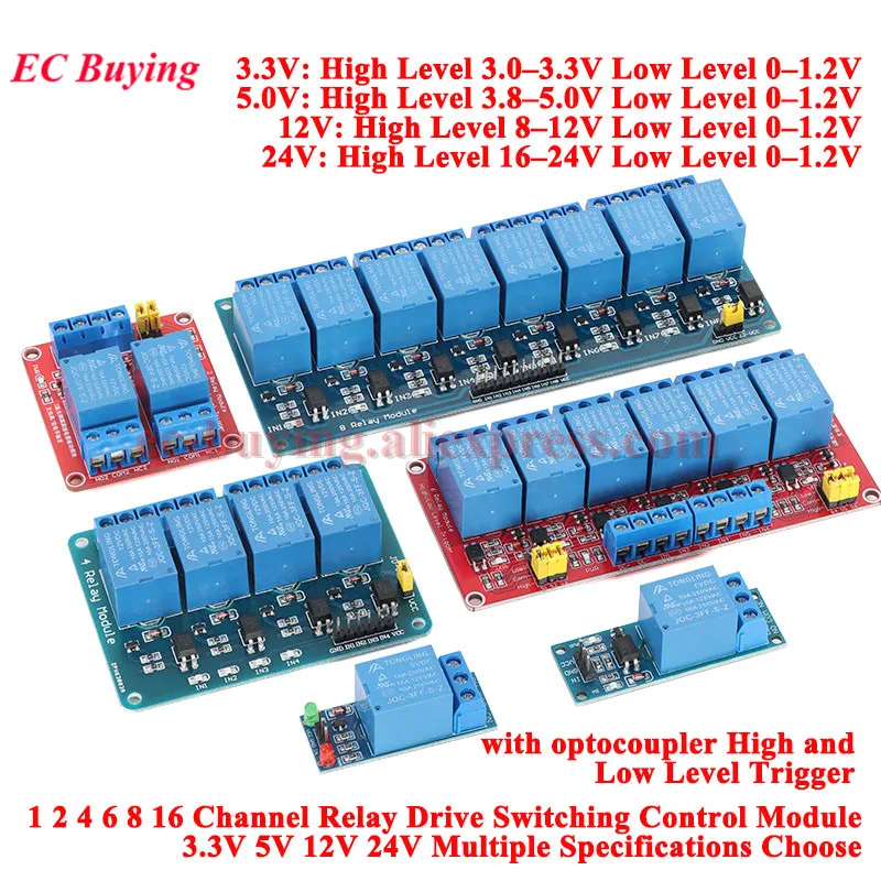 DC 3.3V 5V 12V 24V 1 2 4 6 8 Way Channel Optocoupler Isolated Relay Module Relay Module Board Shield High and Low Level Trigger