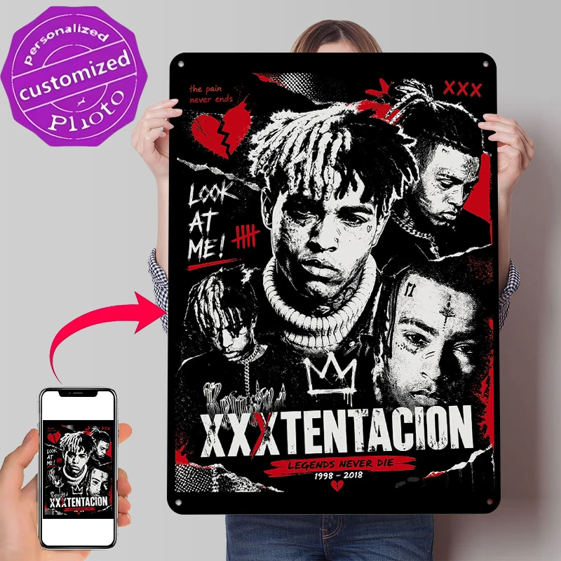 XXXTentacion Tribute Blechposter Individualisierte Wandkunst Retro Vintage Metallschilder für Fans Zimmer Luxus Dekoration Zuhause Männerhöhle