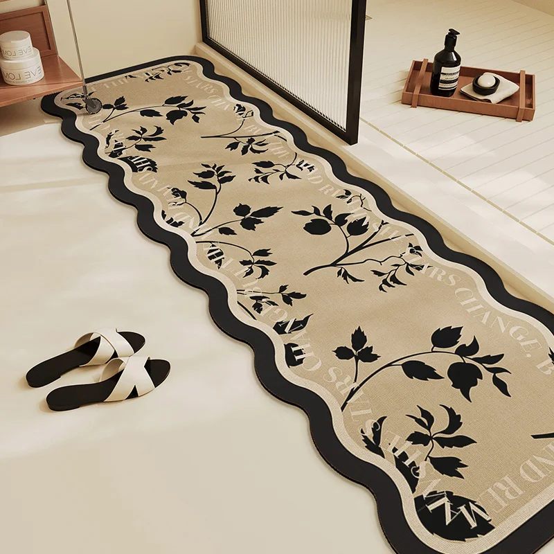 Diatom Mud Long Strip Floor Mat, Shower Room Doormat, Toilet, Water Absorbent, Anti-Slip Mat, Retro Home Decoration Carpet