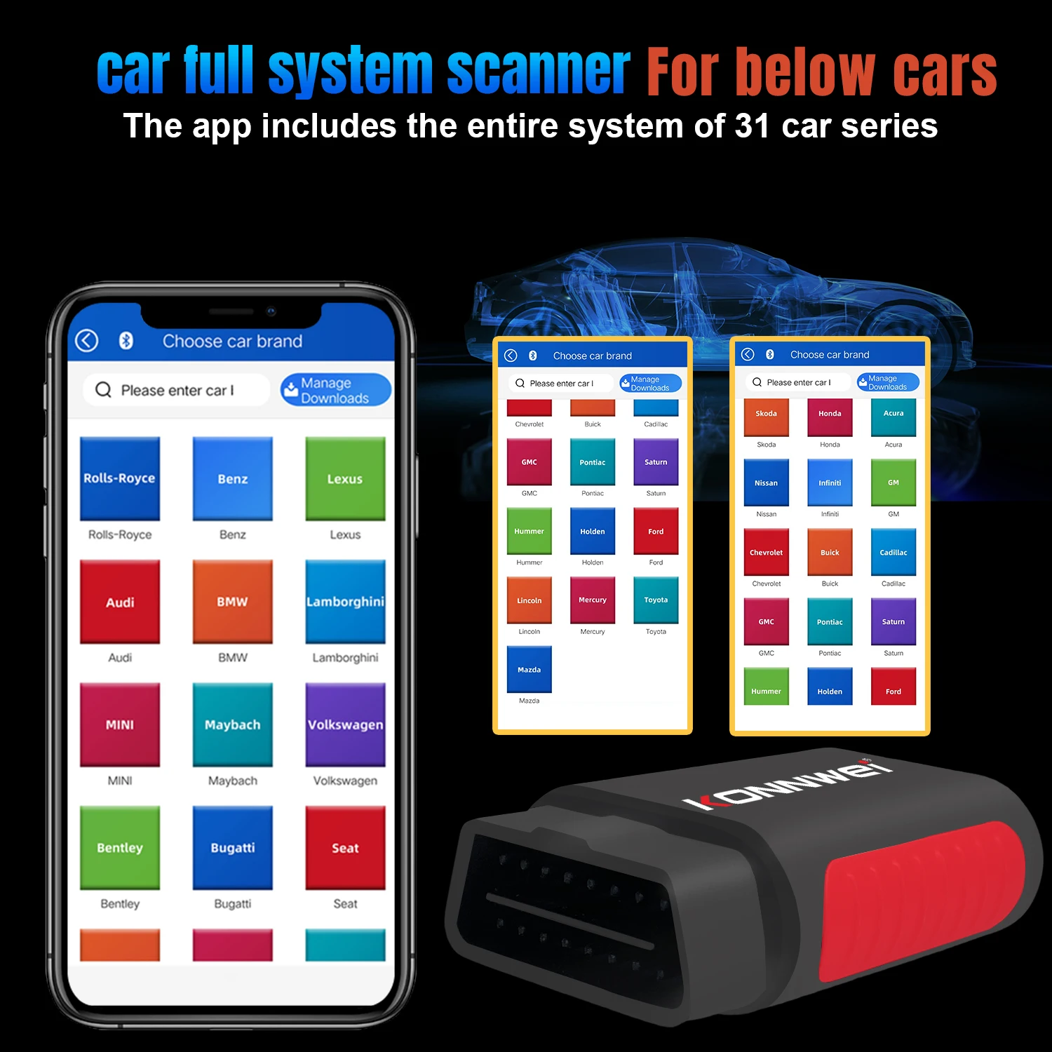 KONNWEI KDIAG MINI 2024 Full System Auto Scanner Reset SAS EPB Service ECU Programmer OBD OBD2 Car Diagnostic Tool pk Thinkdiag