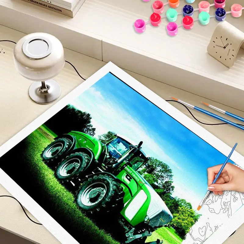 

CHENISTORY Pictures By Number Green tractor Kits Painting By Number Drawing On Canvas HandPainted Art Gift DIY Frame