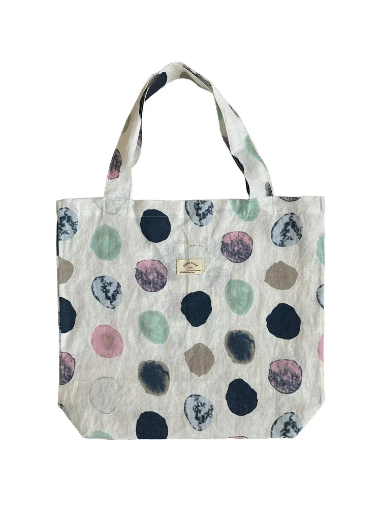 

Women's Polka Dot Linen Bag Single Shoulder Causal Large Capacity Tote Sail Bag