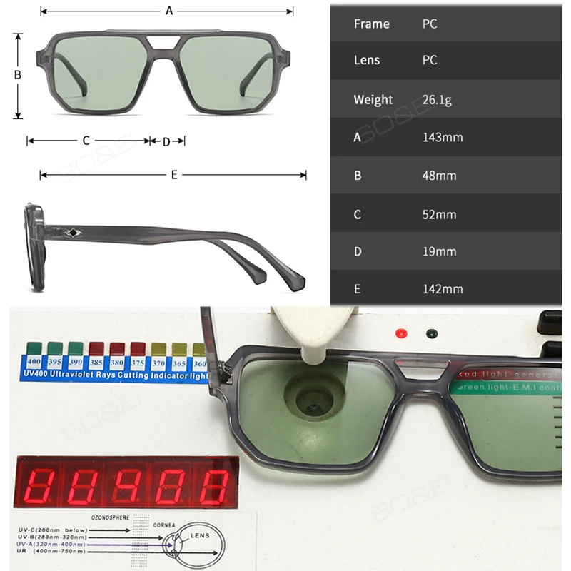 SO & EI Ins شعبية موضة مربع النظارات الشمسية الرجال التدرج ظلال UV400 خمر المسامير النساء تتجه نظارات شمسية زرقاء خضراء
