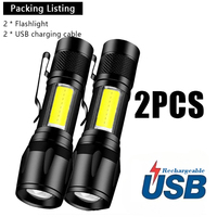 Mini Rechargeable LED Flashlight COB+XPE Portable Torch Camping Lantern Zoomable Focus Light Tactical Flashlight with Pen Clip