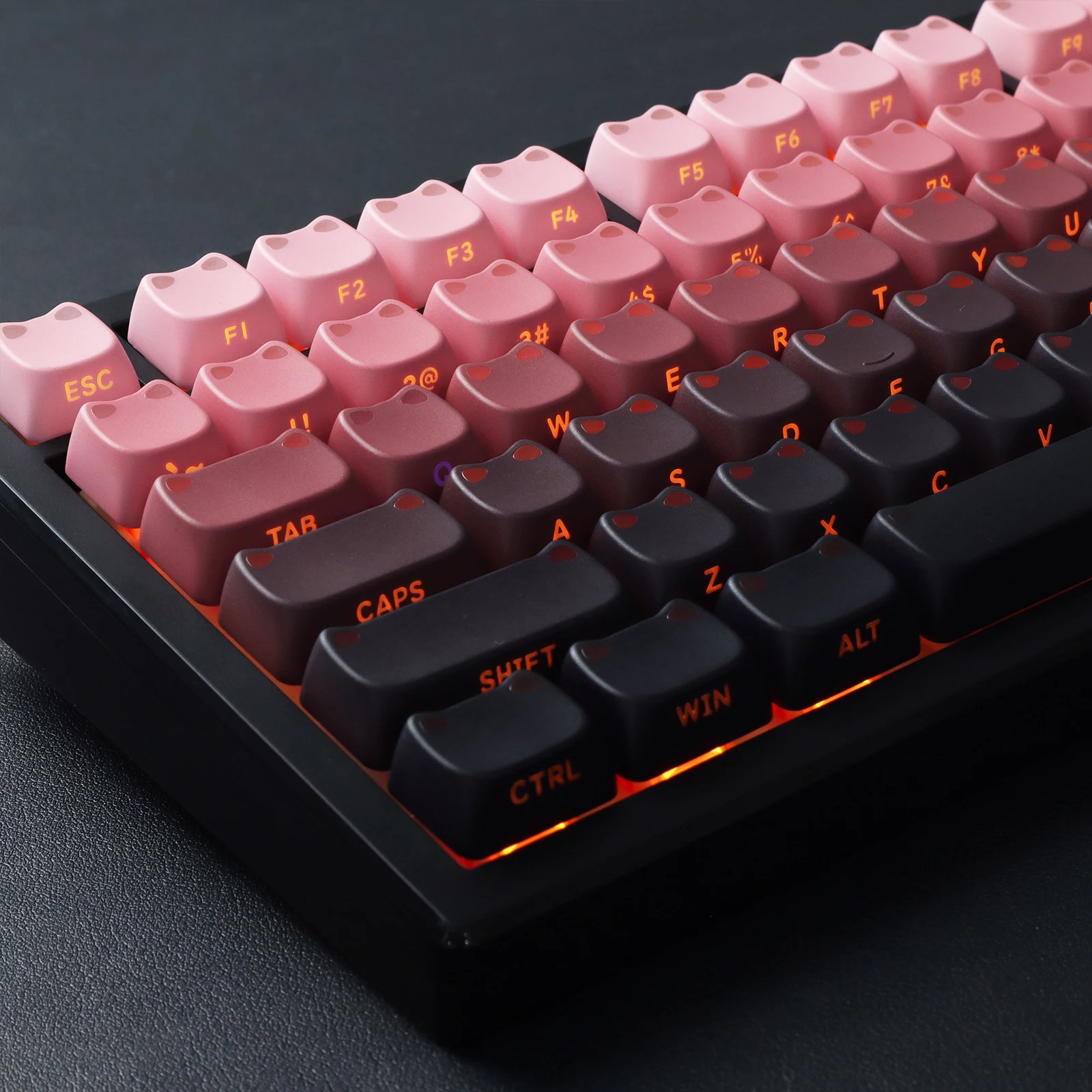 MAO Profile Cat Ear Side Printed RGB Backlit Translucent Keycap Red Bean Dye Sub PBT Keycaps for MX Switches Mechanical Keyboard