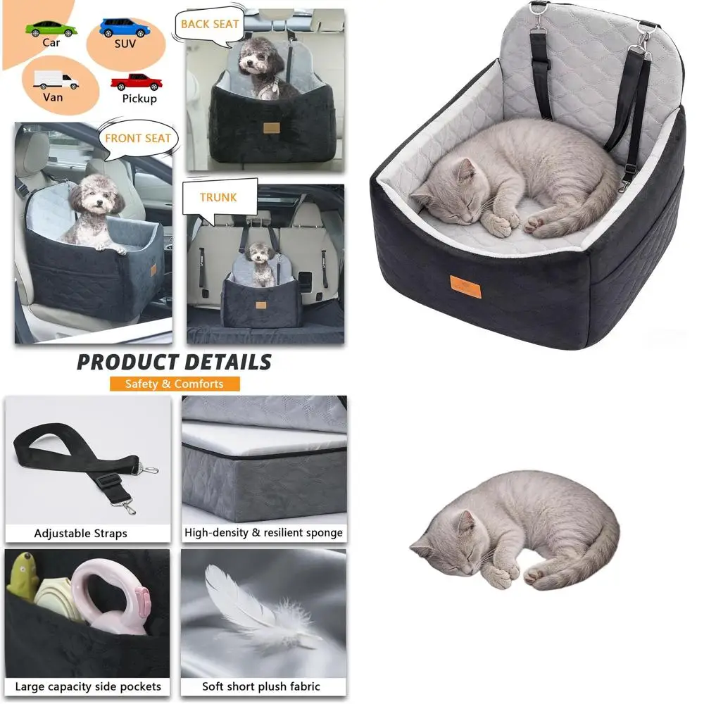 

Автомобильное кресло для животных из пены с эффектом памяти с моющимся чехлом, безопасное для путешествий, для маленьких/средних собак и кошек весом до 30 фунтов