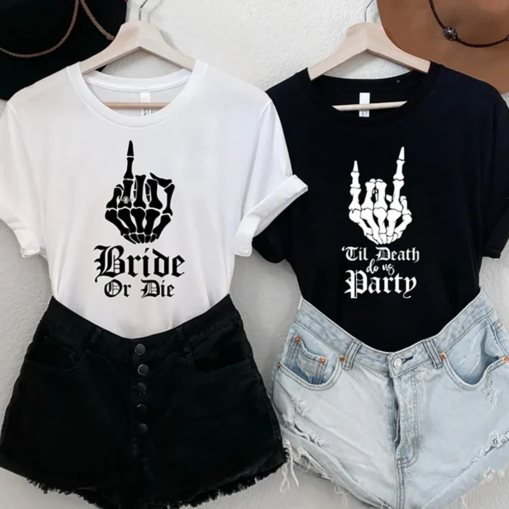 

1 Item Rock and Roll Themed Bachelor Party Tee Till Death Do Us Party Accessory Bride or Die T-Shirt Punk Style Wedding Supplies