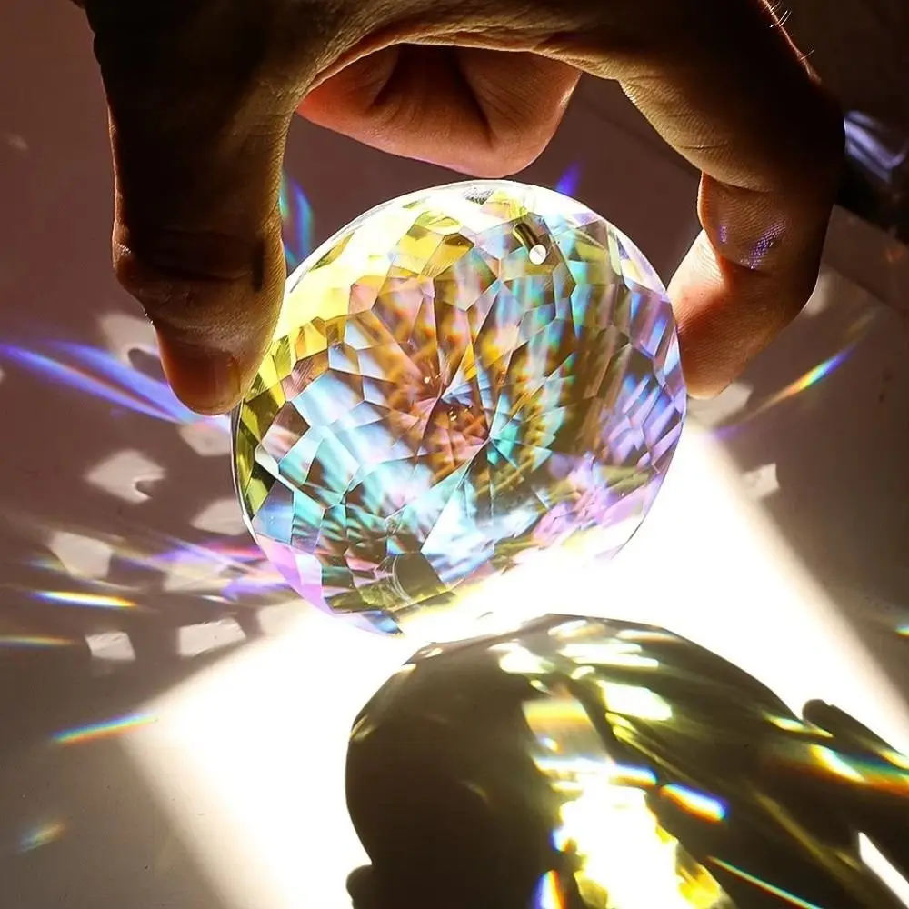 Runder Mandala-Sonnenfänger aus klarem Kristall, DIY-Bastelset, Glasprisma, Sonnenfänger zum Aufhängen, Regenbogenfänger