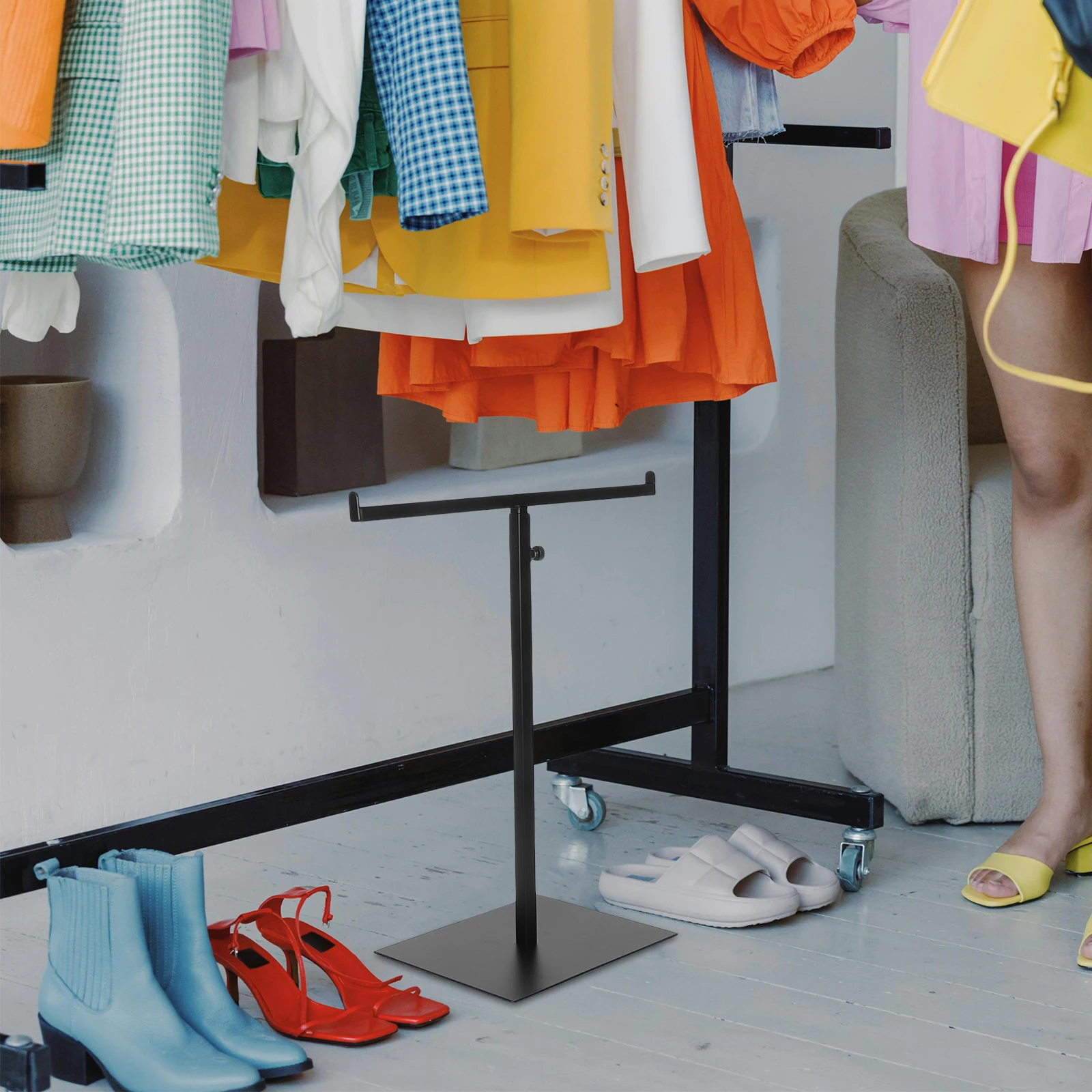 

Sturdy T Shaped Handbag Display Stand Adjustable Metal Purse Holder Closet Organizer Rack