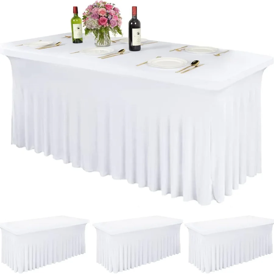 Nappe Rectangulaire en Satin Blanc et Noir pour ixd'Anniversaire, Banquet, Décor de Maison