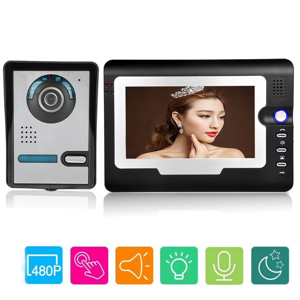 

7 inch Wired Video Door Phone Video Doorbell Indoor Monitor with IR-CUT Rainproof Outdoor Camera Visual Intercom Remote Unlock