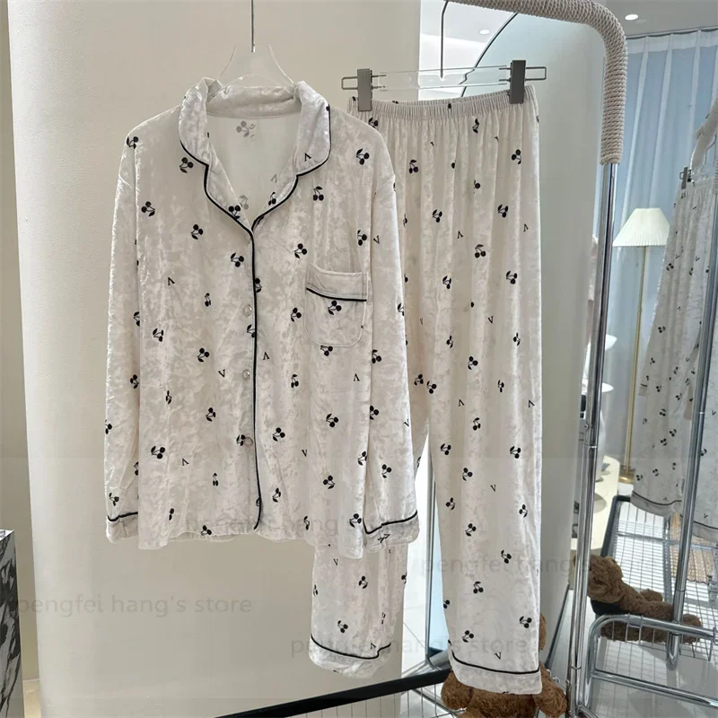 

Женская элегантная домашняя одежда, теплая велюровая пижама Mujer, милый кукольный воротник, топ, брюки, 2 шт., зимняя одежда для сна, бархатная пижама De Mujer