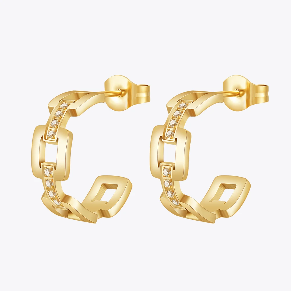 

Enfashion Aretes Chain Hoop Earrings With Zircon Plated Gold Stainless Steel For Women's Fashion Dainty Jewelry Dating E241578