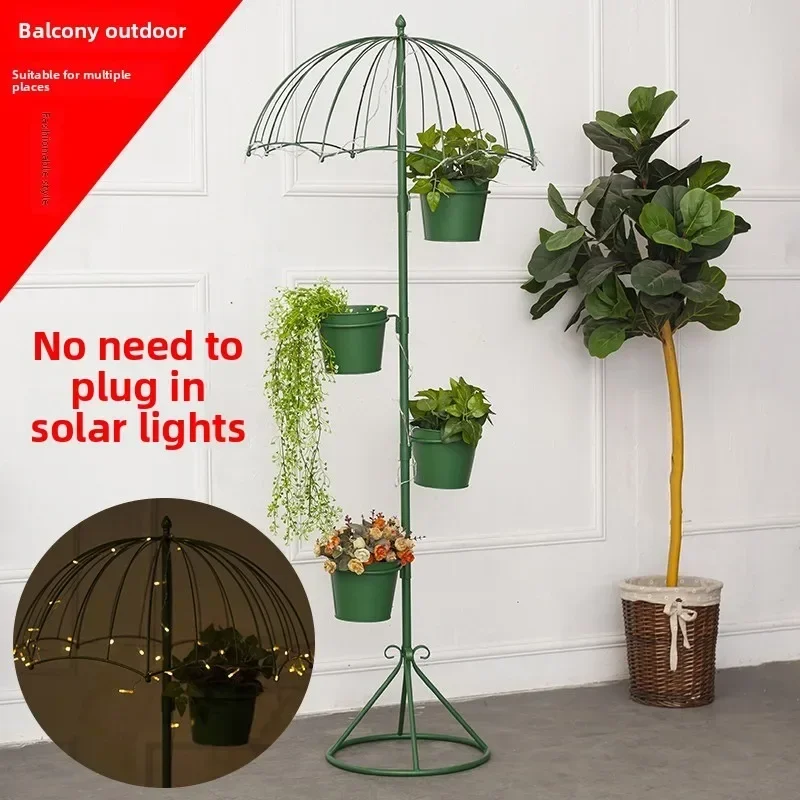 American Country Vintage Wrought Iron Flower Stand Multi-layer Garden Ornament Balcony Courtyard Florist Floor