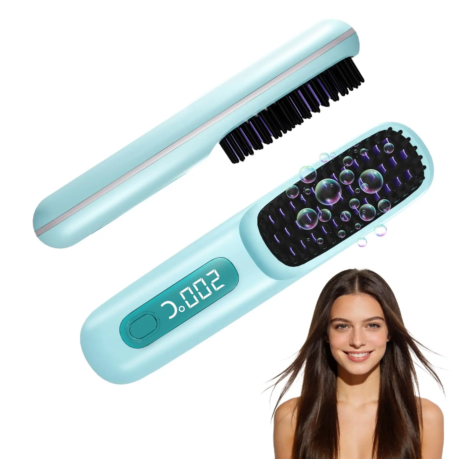 Go Brush Pro 2026, Cepillo Alisador Portátil para Viajes, con Pantalla LCD de Temperatura, Calentamiento Rápido, Cepillo para el Cabello Inalámbrico Mini