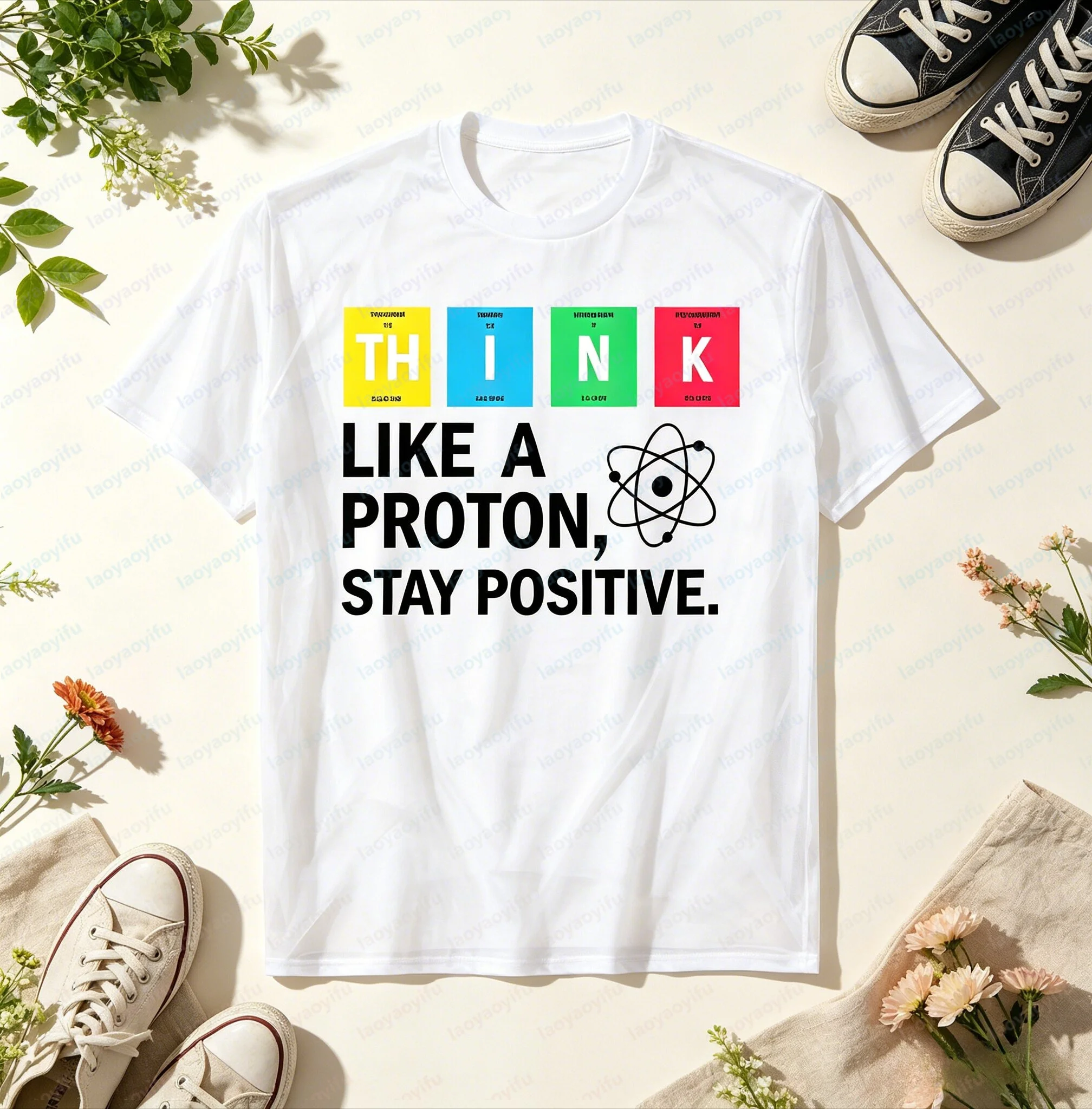 Футболка с надписью «Think Like A Proton Stay Positive», забавная научная футболка с короткими рукавами, повседневная модная свободная летняя футболка в стиле Харадзюку Y2k для мужчин и женщин