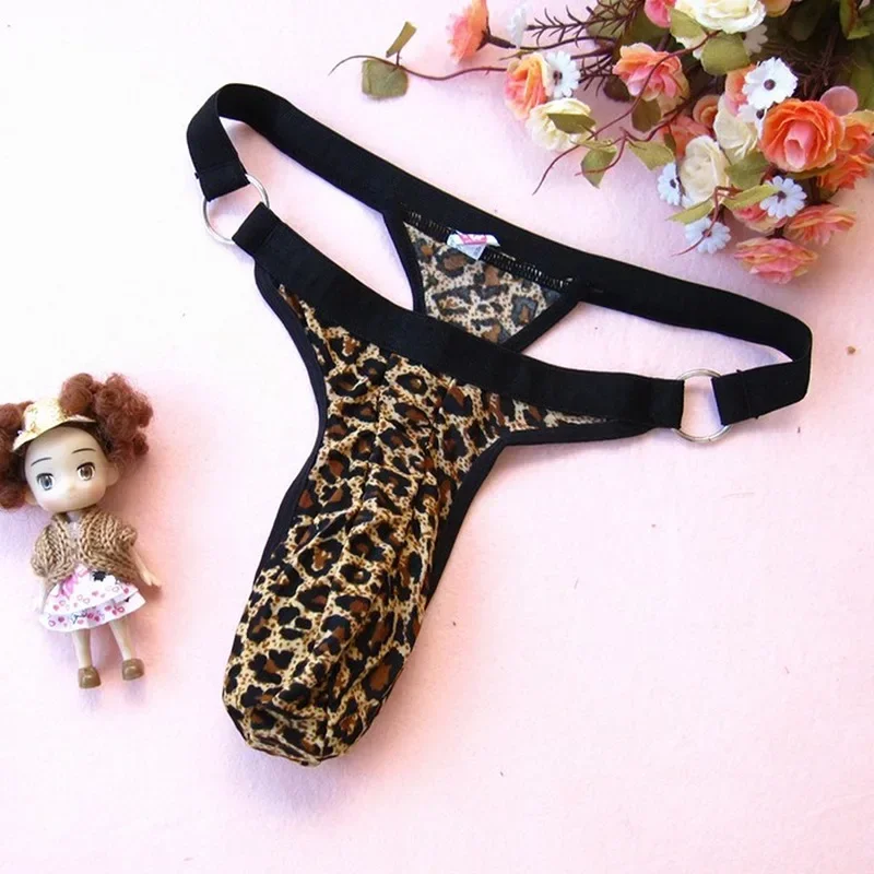 Top Fashion Men Panties Mens Lingerie G String Men's Fun Thong Leopard Print Sexy T Pants Europe and America Men's Fun Underwear