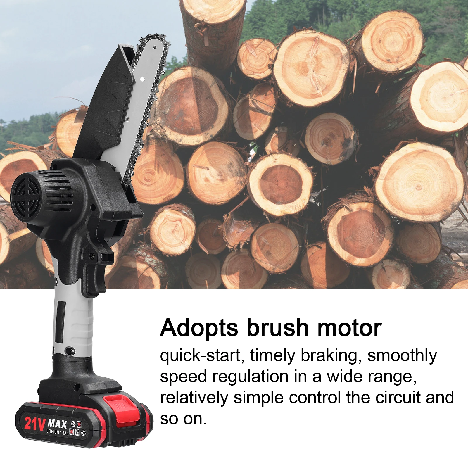 21V 6 inch Portable Electric Pruning Saw Wood Splitting Chainsaw Brushed Motor One-handed Woodworking Tool for Makita Battery