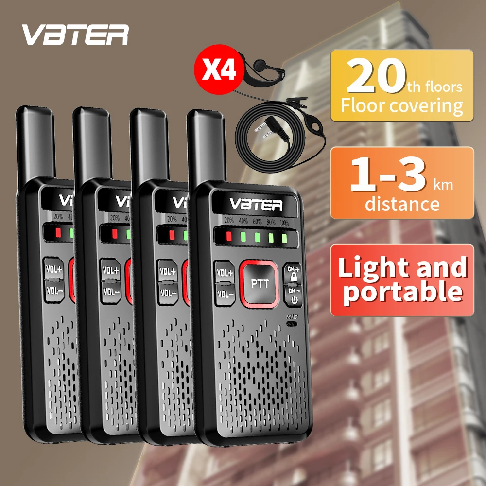 2/4PCS VBTER Handheld Walkie Talkie WBT-V1 Ham Radio of Communication UHF 5W High-Power Mini Portable Radio 3-5km Two-Way Radio