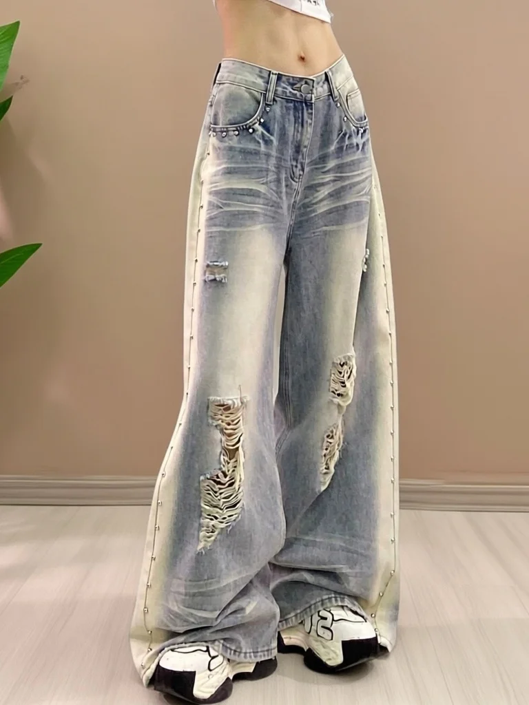 

Summer 2026 High Waist Wide Leg Casual Denim Pants Women's Loose Fit Straight Cut Jeans Draping Style with Pockets Breathable