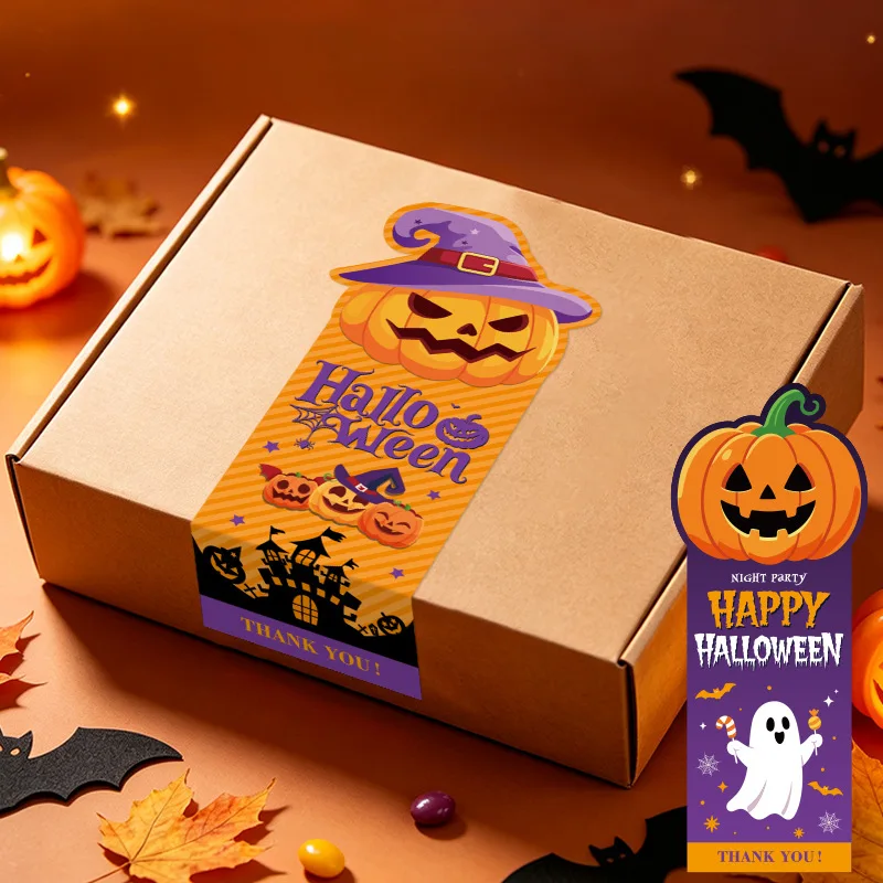 50pcs/set Halloween Sealing Stickers Pumpkin Witch Hat Ghost Thanks Label Gift Box Candy Package Decor Sticker Party Supplies view 3