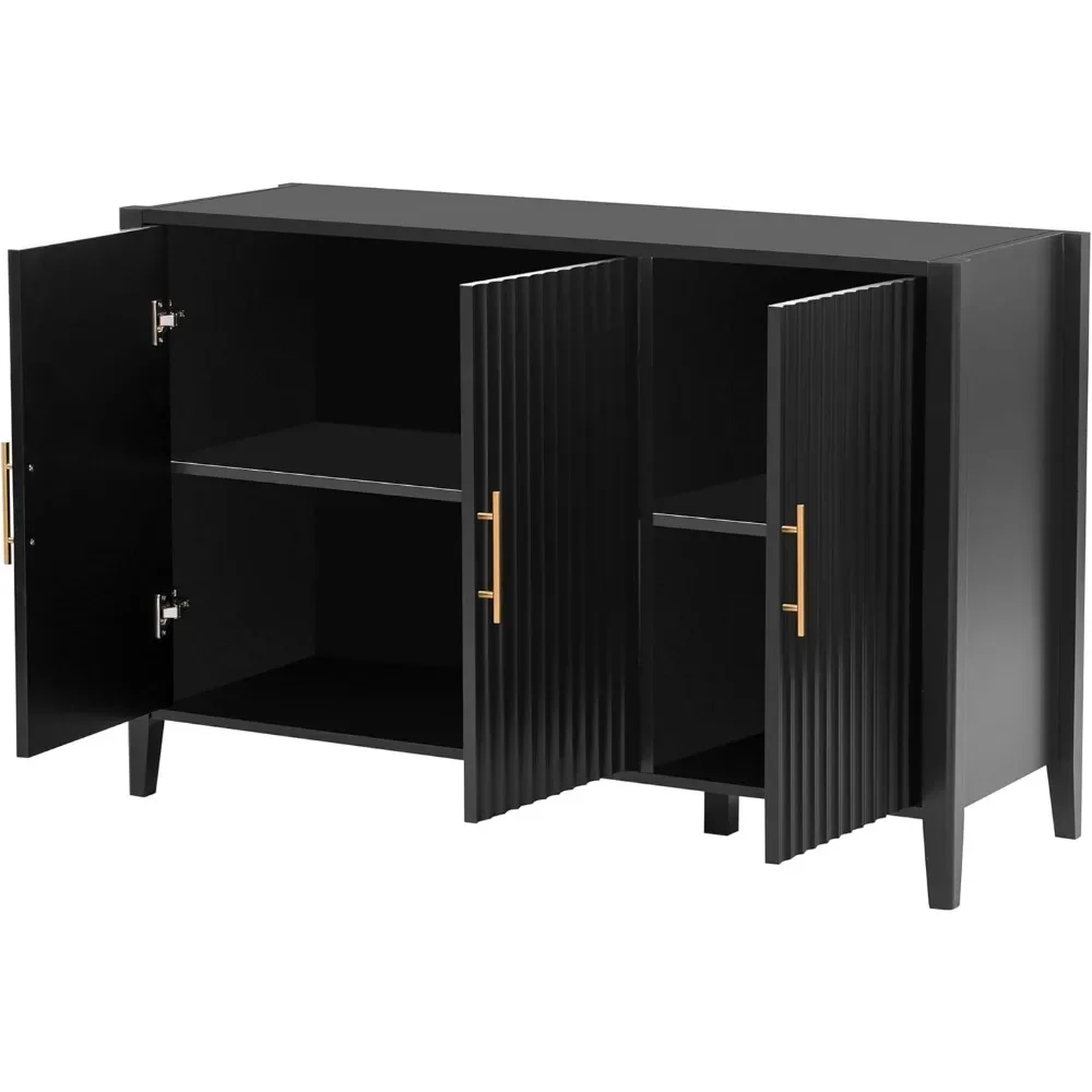 Lockers, sideboard buffet cabinets with recesses, doors and gold handles, wooden modern sideboard decorative cabinets