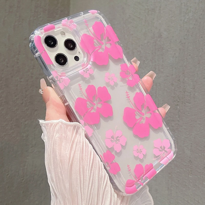 Pink Flower Phone Case for IPhone 14 Pro Case for IPhone 11 13 12 15 Pro Max XR XS X 7 8 Plus SE SE3 Soft Shockproof Clear Cover image 4
