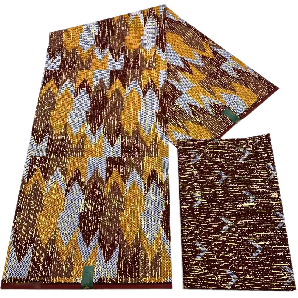 2024 New Arrival Kente Golden 4+2 African Wax Fabric 100% Cotton Nigeria Ankara Wax Fabric Batik Dutch High Quality Sewing Cloth