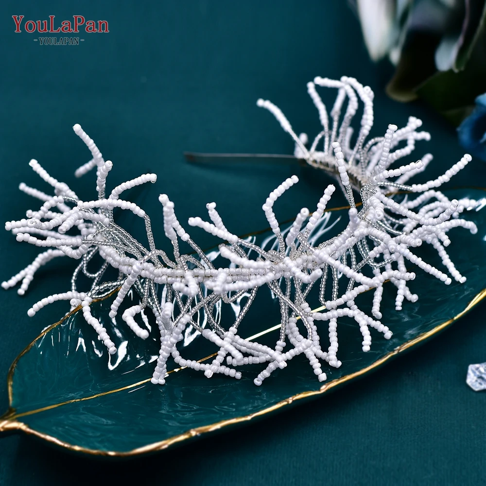 

YouLaPan Bridal Handmade Beads Hair Hoop Wedding Crystal Bride Headband Ladies Party Hair Accessories Banquet Headwear HP580