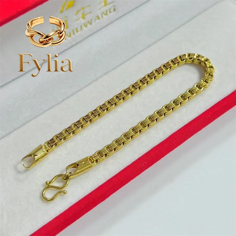 Fylia Jewelry   9999 Fashion Plaid Bracelet 24K Real Gold Men and Women's Versatile Bracelet Accessories Fashion Commuter Jewelr