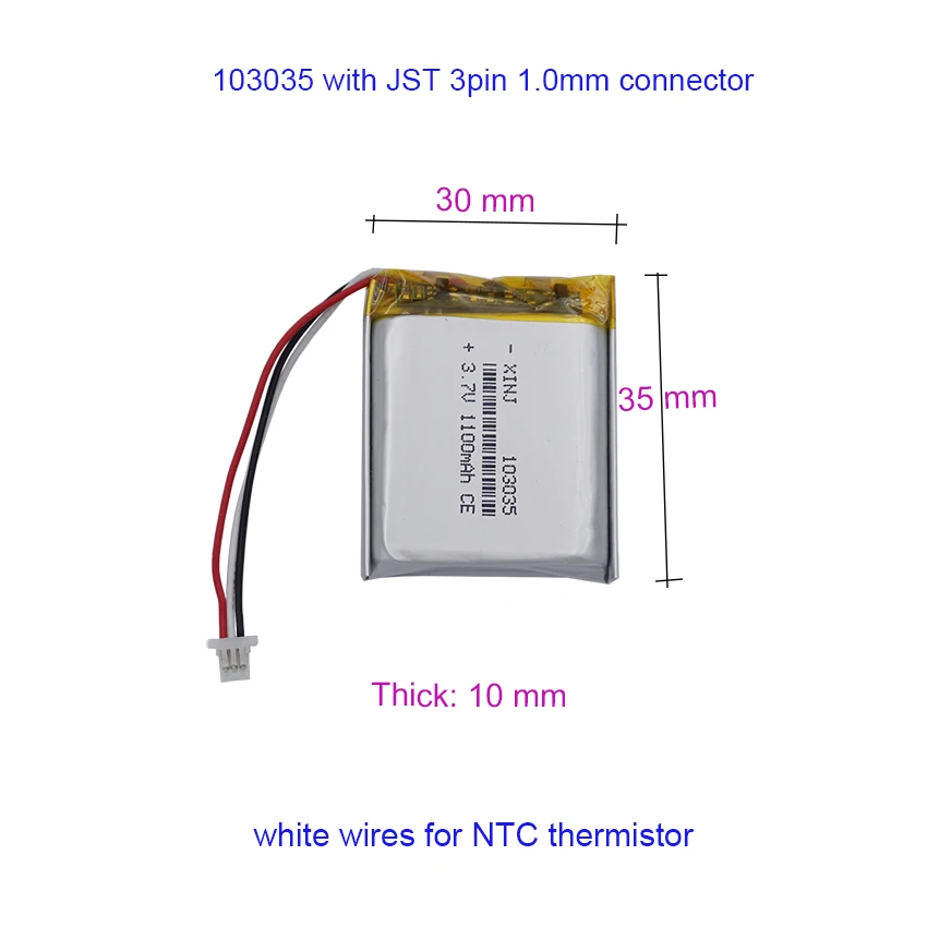 بطارية ليثيوم مع قابس NTC ، وv ، وmah ، و 4.07Wh ، وjst ، و 3pin ، و ، و 3 أسلاك ، و GPS ، وكاميرا LED ، وكاميرا DashCam ، ومكبر صوت بلوتوث ، و 10 * *
