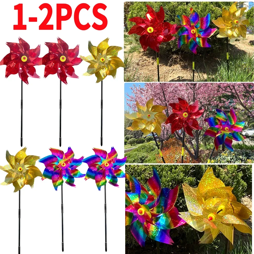 Extra Sparkly Pinwheel with Stakes Outdoor Bird Scare Devices Colorful Bird Deterrent Windmill for Yard Garden Decor