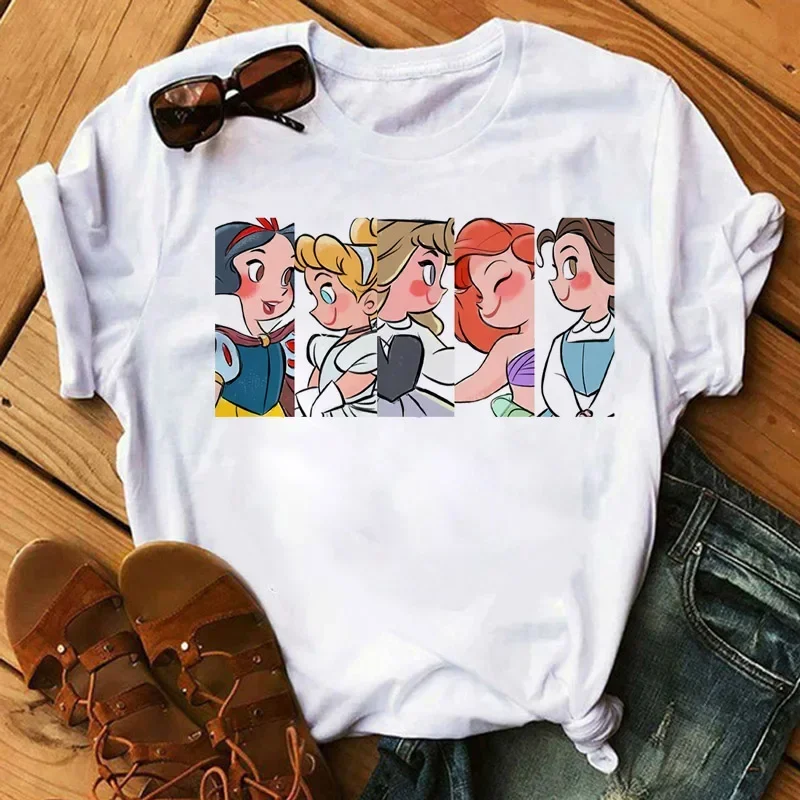 Cartoon T-shirt Woman\'s Clothes Cute Princess Graphic T Shirt Kawaii Short Sleeve Print Tops Clothing Harajuku Summer Y2k Tee