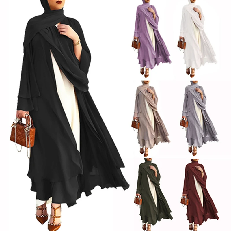 

Muslim Fashion Clothes Ramadan Open Chiffon Abaya Dubai Women Sash Marocain Kaftan Eid Hijab Long Robe Turkey Vestido De Mujer