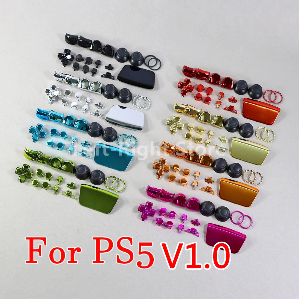 1set Full Set Chrome Plating Buttons For Playstation 5 1.0 Thumb Sticks Joystick Cap L1 R1 L2 R2 D-pad For PS5 V1 Controller