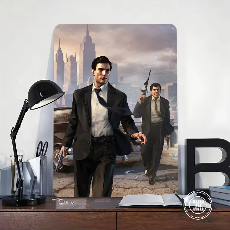 Mafia Gangsters in NYC 3D Texture Metal Poster Customized Wall Art Tin Sign Gift for Mancave Living Room Decoration Man Bedroom