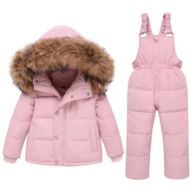 RAISE 2024 Winter Baby Girl Down Jacket Thick Infant Girl Overalls Snowsuit Real Fur Hooded Girl Parka Coat Outfit 1-5Y Kid Suit