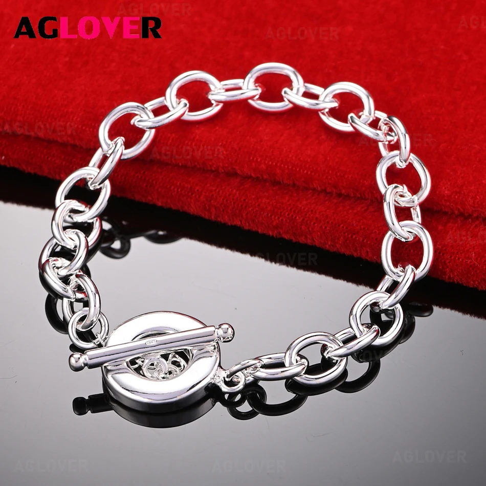 

AGLOVER 925 Sterling Silver OT Buckle Short Chain Cuba Bracelet Women Fashion Charm Wedding Jewelry